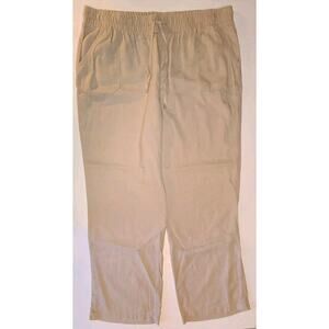 Cato Size XL Tan Linen Blend Wide Leg Pants Drawstring Pockets Pull On Elastic